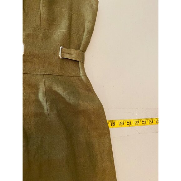Talbots Olive Green Linen Midi Dress V-Neck Cap Sleeves Belted Waist Size 6 - Picture 8 of 10